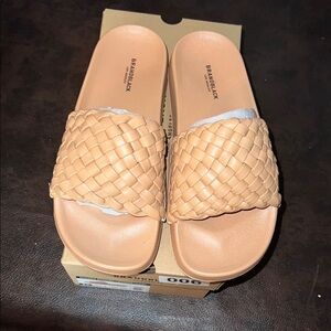 Brandblack Tan Woven Slide Sandals